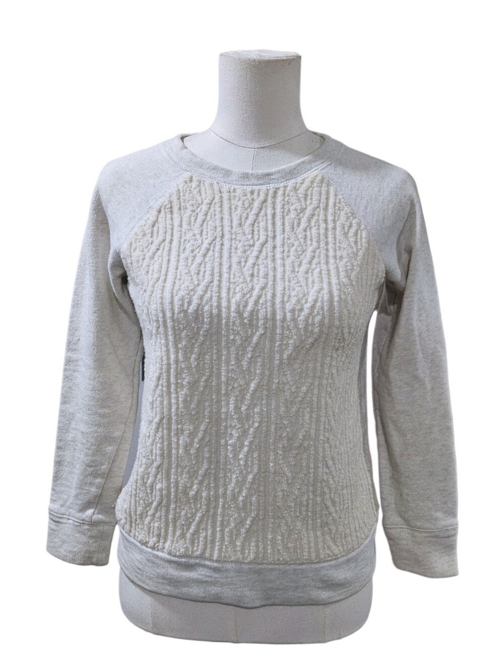 J. Crew Mixed Media Crewneck Sweatshirt In- Light Gray & Cream XS